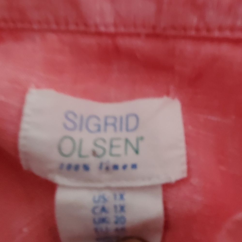 Sigrid Olsen Linen Tunic Size 1x Long Sleeve Pink… - image 8